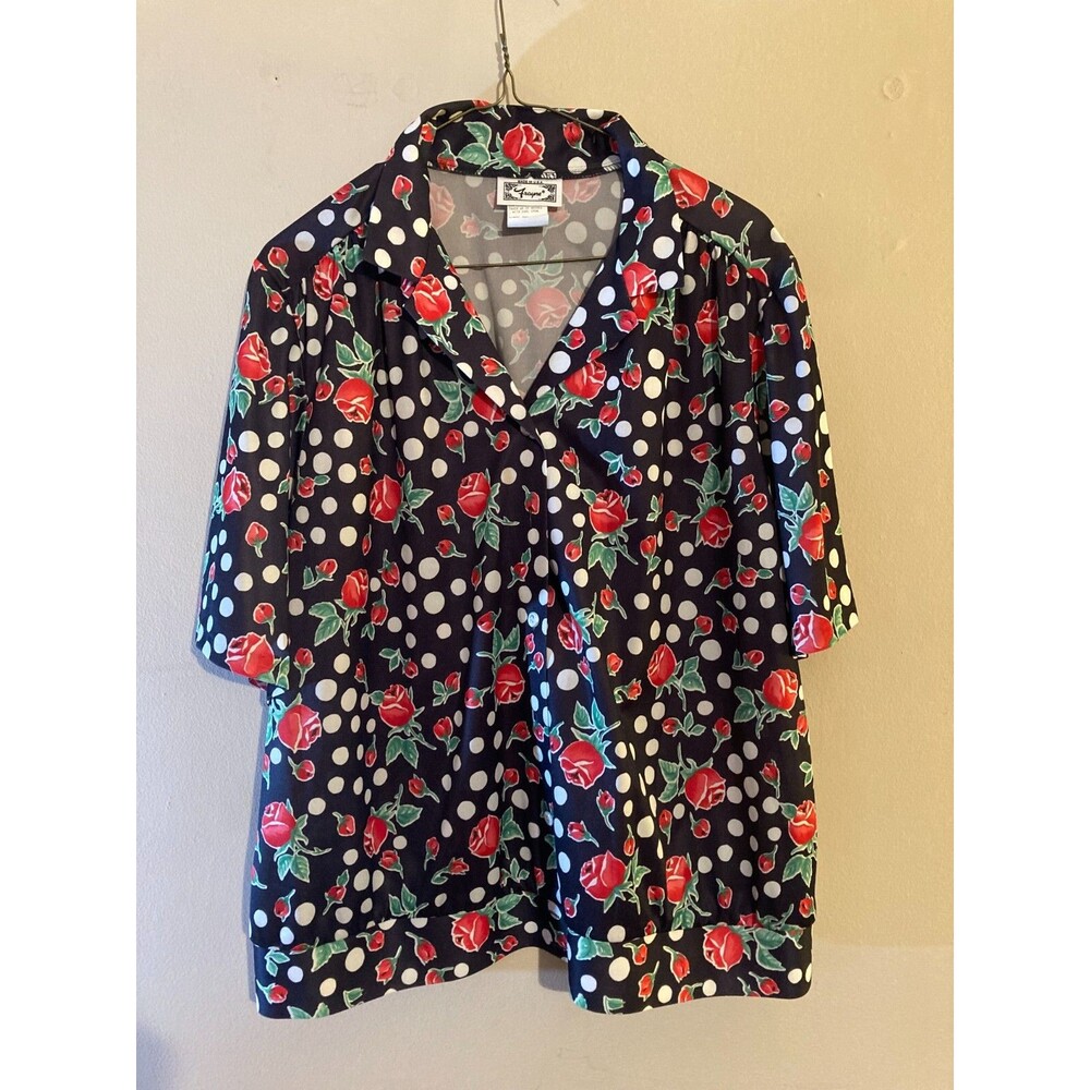 Vintage Frayne Button Up Floral Short Sleeve Shirt Blouse - Size XL MADE IN USA
